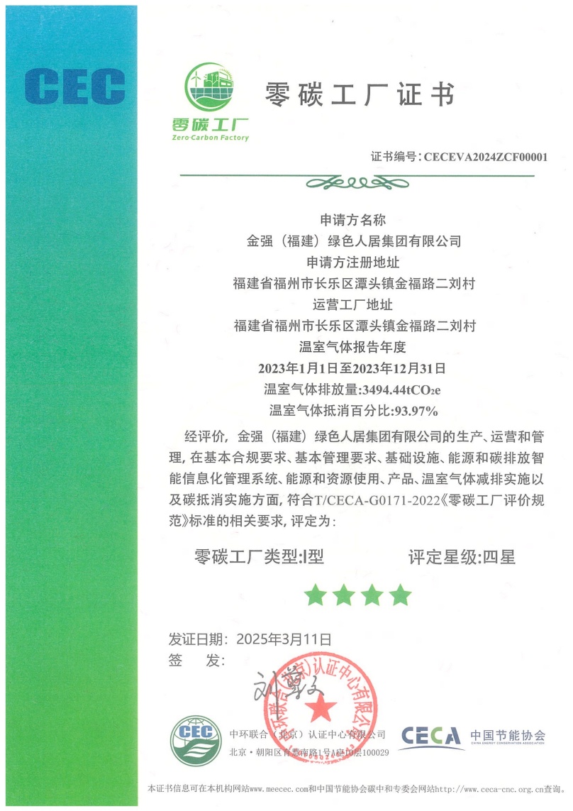 金强（福建）绿色人居集团有限公司-CECEVA2024ZCF00001